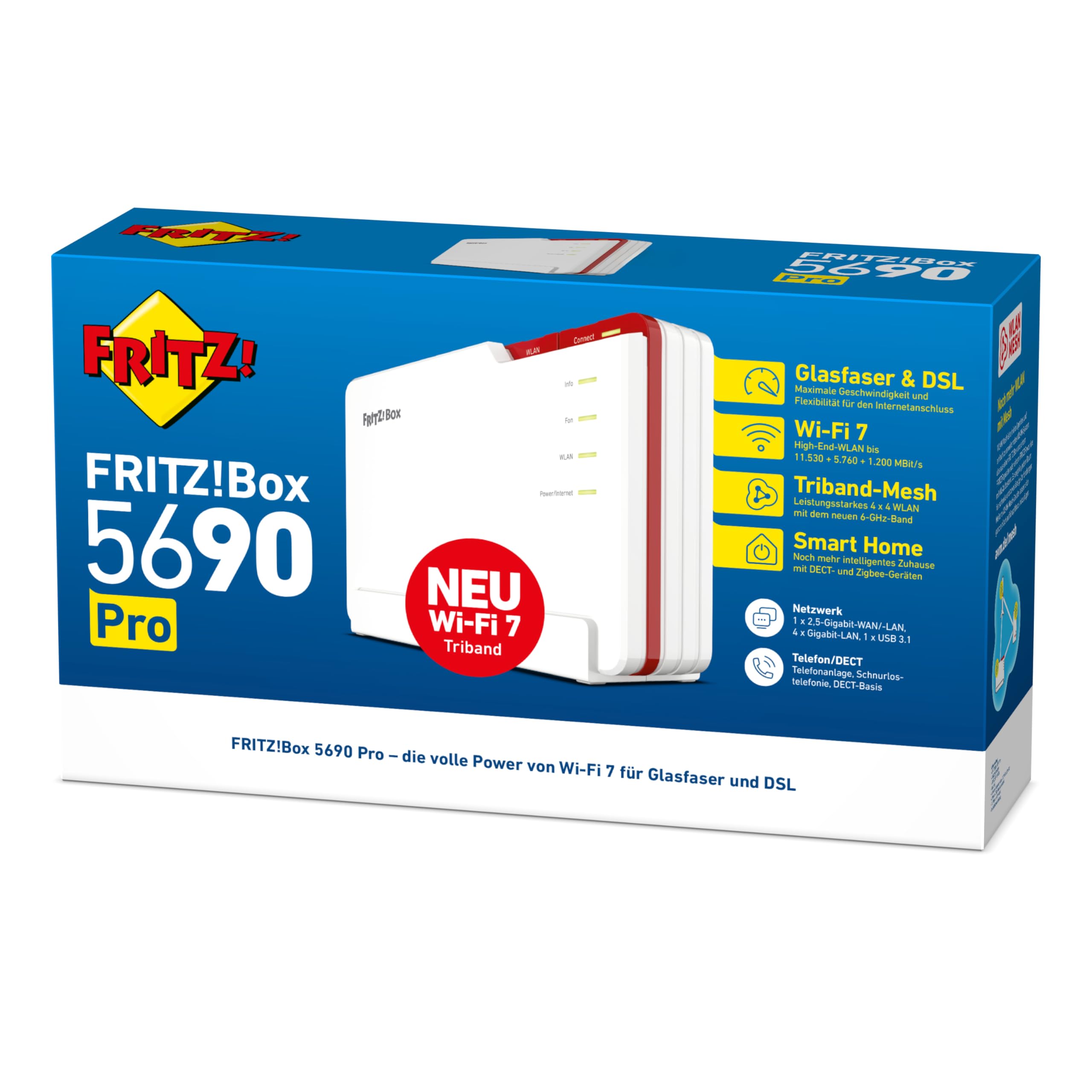 FRITZ!Box 5690 Pro – Wi-Fi 7 DSL/Glasfaser-Router, Triband bis 18,5 GBit/s, WLAN Mesh, DECT, für Glasfaser & DSL