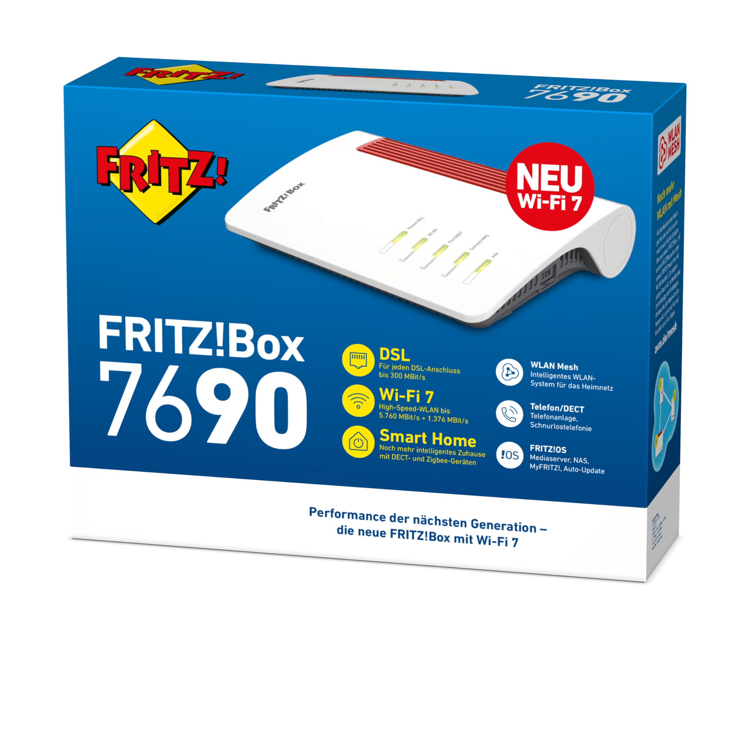 FRITZ!Box 7690 – Wi-Fi 7 DSL-Router, bis 5.760 Mbit/s, VDSL/ADSL2+, Mesh, DECT, deutschsprachige Version
